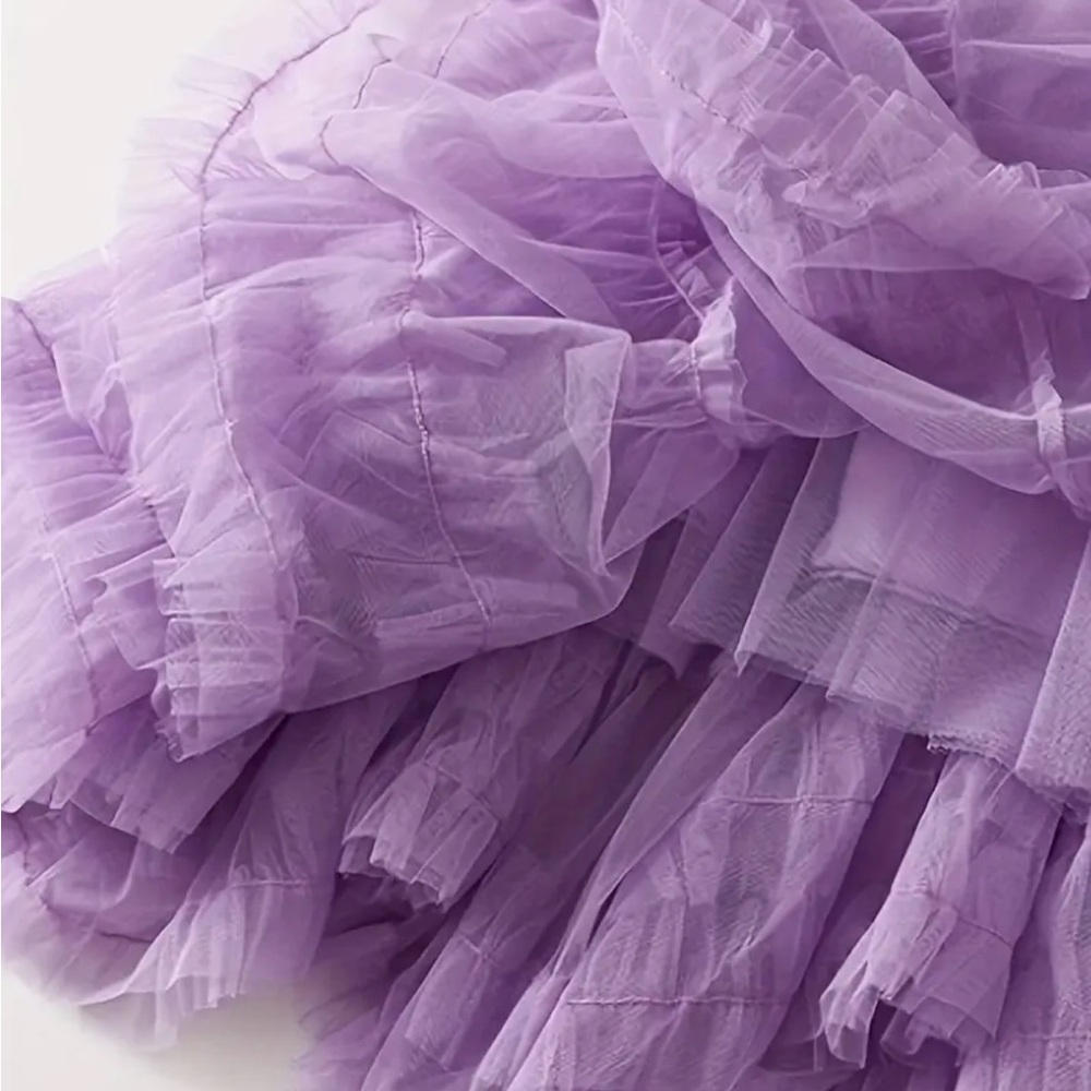Lilac Chiffon Mesh Sheer Ruffled Layered Maxi Skirt (One size) - Picture 4 of 5